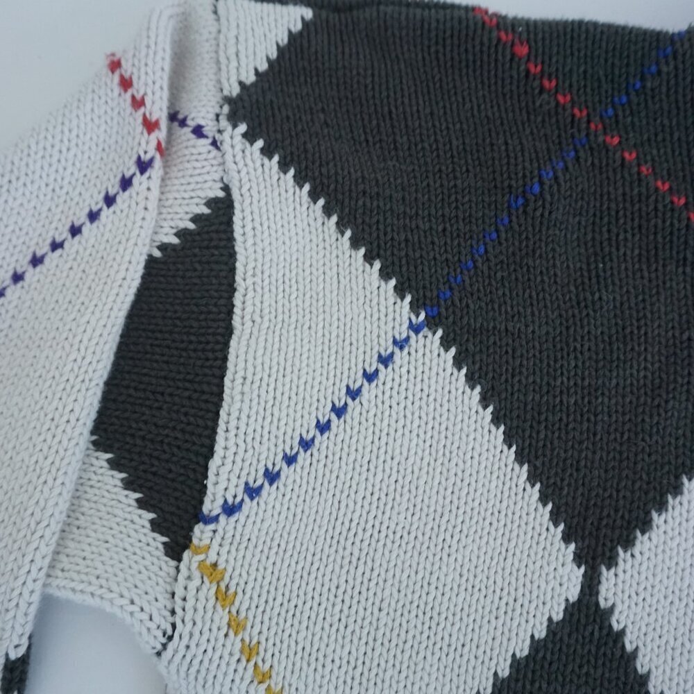 Vintage James River Traders Gray White Argyle Knit Crew Neck Sweater Large - Picture 7 of 10